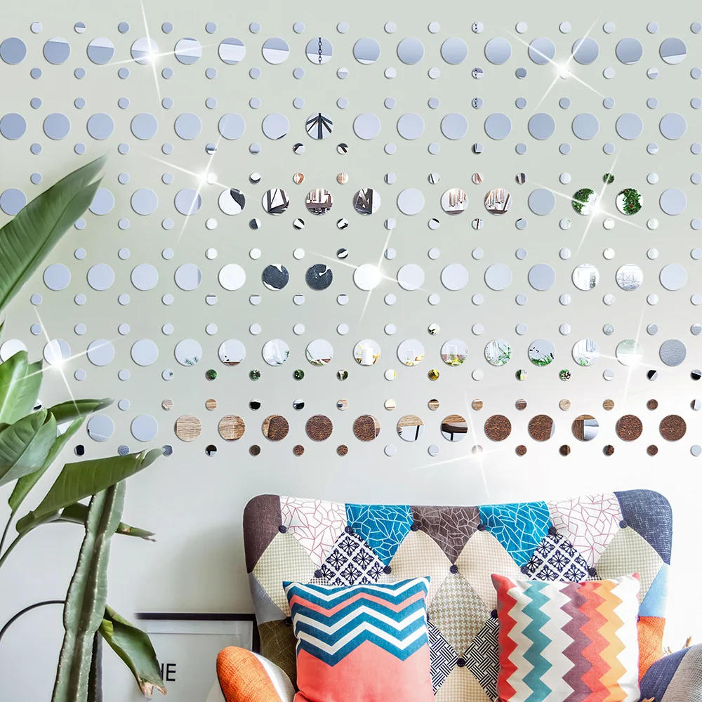 Description Picture 3 of item100pcs/lot 2/3/4cm Acrylic Mirror Surface Polka Dots Circle Wall Sticker Bedroom Wedding Decoration Poster Round Art Wall Decals