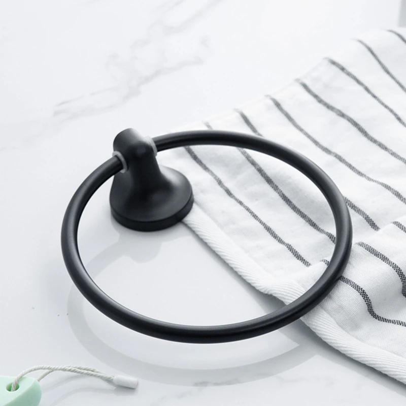 Description Picture 6 of itemNew Wall Mounted Hand Towel Ring Black Round Towel Holder Rustproof Hardware Pendant