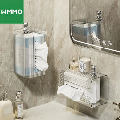 WMMO Wall-mounted Tissue Box, Transparent Acrylic Material, Punch-free Tissue Box for Bathroom and Living Room