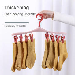 1PC Multifunctional Windproof Drying Rack with 8 Clips for Clothes Underwear Socks Candy-Colored Plastic Clothes Hanger
