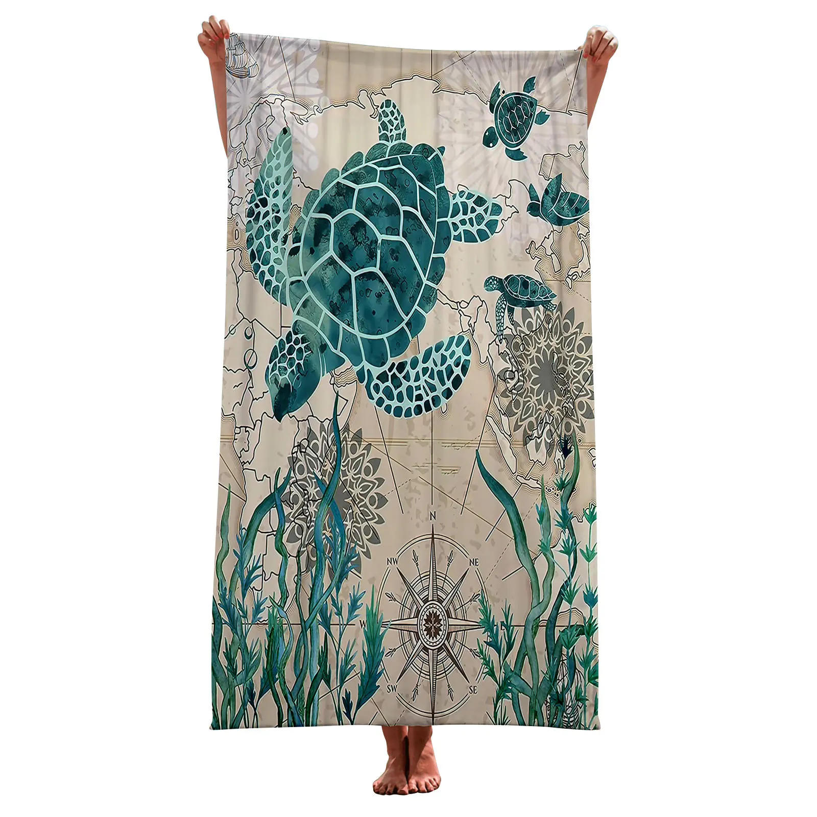 Description Picture 4 of itemSea Turtle Beach Towel Microfiber Ocean Animal Bath Towel Nautical Theme Quick Dry Towels for Kids Adults Swimming Sports Travel