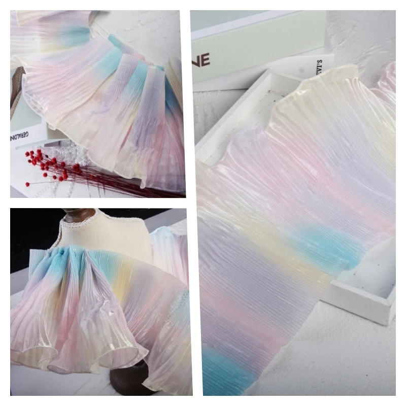 Description Picture 3 of item15cm Wide Gradient Color Fancy Ruffled Stretch Lace DIY Collar Cuff Skirt Curtain Sofa Cover Pillow Lock Trim Sewing Material