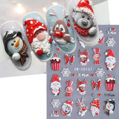 5D Embossed Christmas Nail Art Stickers Santa Claus Xmas Tree Self-Adhesive Sliders Winter Snowflakes Decals Manicure Decoration