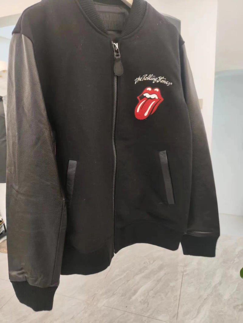 Description Picture 3 of itemFenggejiwo men's motorcycle jacket with woolen patchwork genuine leather sleeves