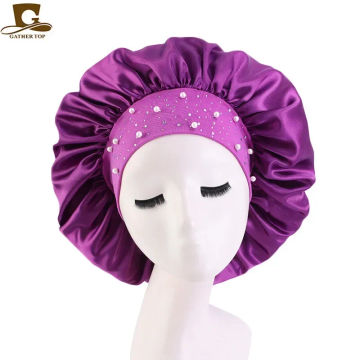 1Pcs Night Cap Skin-friendly Breathable Fabric Rhinestone Women Sleeping Hat for Travel Thick Shower Cap Bathroom Accessories