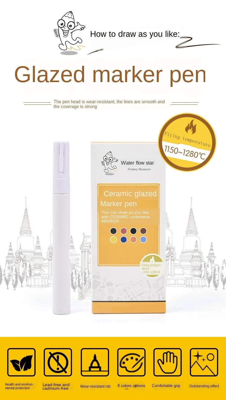 Description Picture 2 of itemPottery & Ceramics Tools: 12-Color Ceramic Underglaze Marker Pen for DIY Painting and Ceramic Drawing