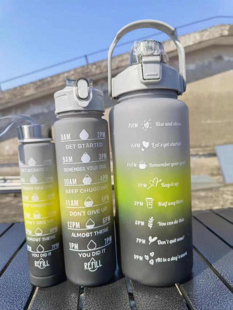 Description Picture 6 of item3PCS Set Sports Water Bottles Large-capacity Gradient Color Plastic Water Cup with Time Maker Gym Fitness Leakproof Kettle Jugs