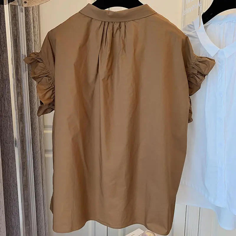 Description Picture 4 of itemVintage Blouse for Women Cotton Casual Shirts Ruffles Short Sleeve Blouses Ladies Tops Loose Summer Blusas Mujer De Moda 2025