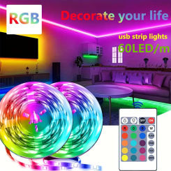 60LEDs/m 5V USB LED Strip Lights RGB 2835 24-Key Remote Control Flexible Lamp Ribbon Tape Room Party Bedroom TV Backlight Decor