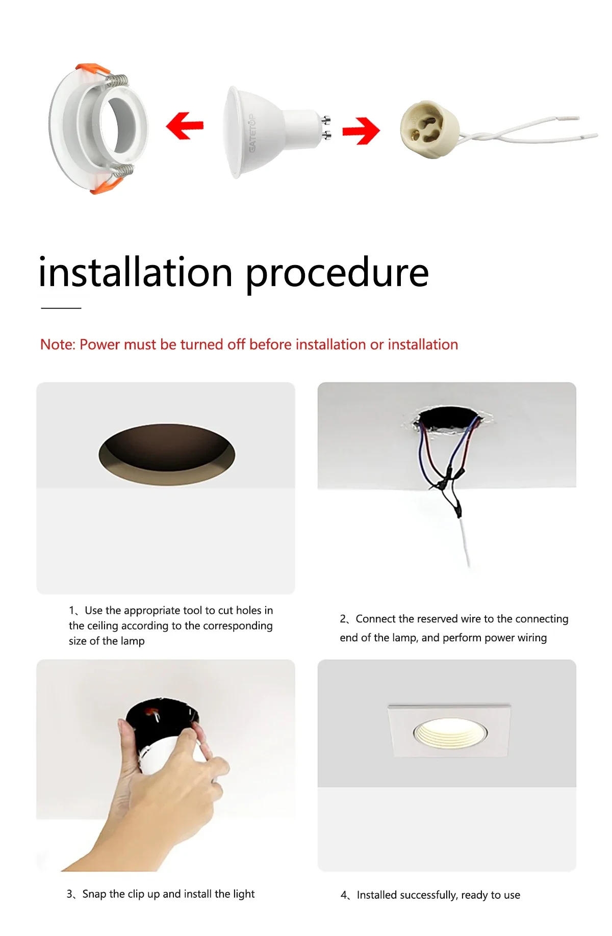 Description Picture 4 of item5/10/20pcs LED Downlight 3W 5W GU10 Ceiling Spotlights Energy Saving 90degree Angle Adjustable Rotating AC110V Indoor Lighting