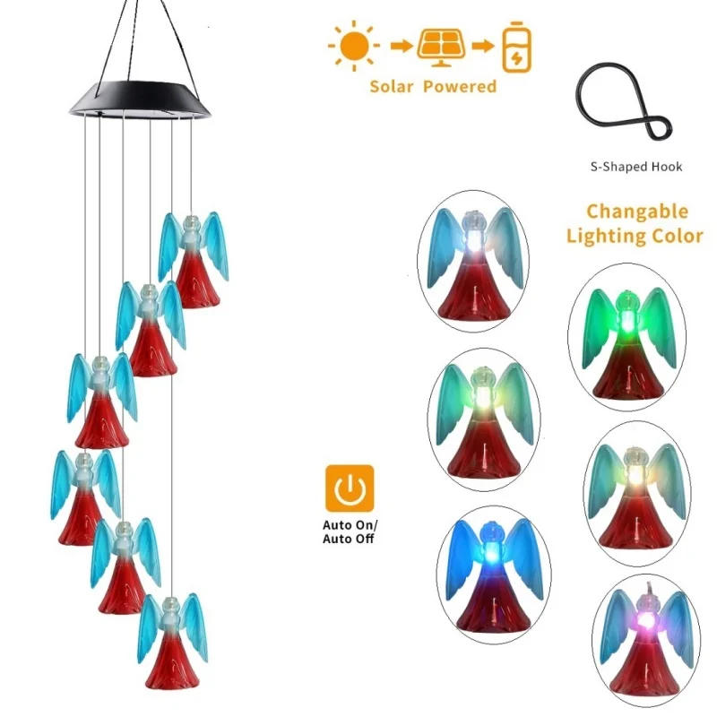 Description Picture 5 of itemSolar Powered Fairy Angel Wind Chime Light, 6 LED Colored Hanging Transparent Fairy Angel Garden Decorative Lights