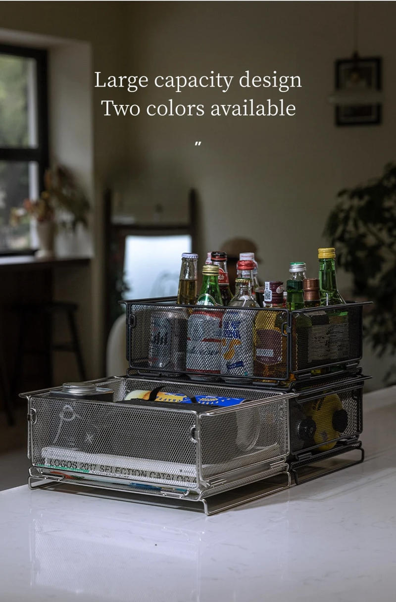 Description Picture 4 of itemIGT Folding Storage Basket Open Mesh Box Stainless Steel Kitchen Storage Basket Table Expansion Accessories Outdoor Camping New