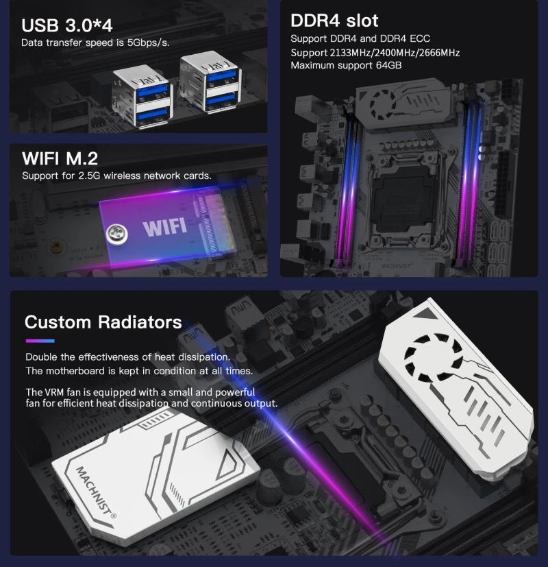 Description Picture 6 of itemMACHINIST K9 X99 Motherboard LGA 2011-3 Support Xeon E5 2666 2667 2670 V3 V4 CPU Processor DDR4 RECC NON-ECC Memory RAM NVME M.2