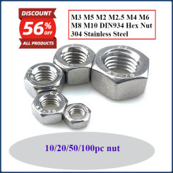 50/20/10pcs M3 M5 DIN 934 Hex Nut 304 Stainless Steel Nuts Hexagon Nut M2 M2.5 M4 M6 M8  M10 Screw Cap Lock Bolt Metric thread