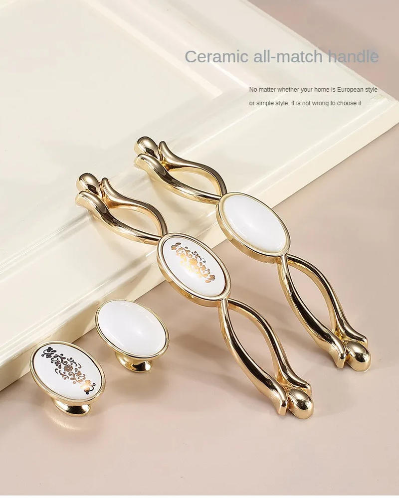 Description Picture 2 of itemZinc Alloy Ceramic Cabinet Handles Wardrobe Classical Handles Cabinet Drawer Pull Knobs Minimalist Single Hole Hardware