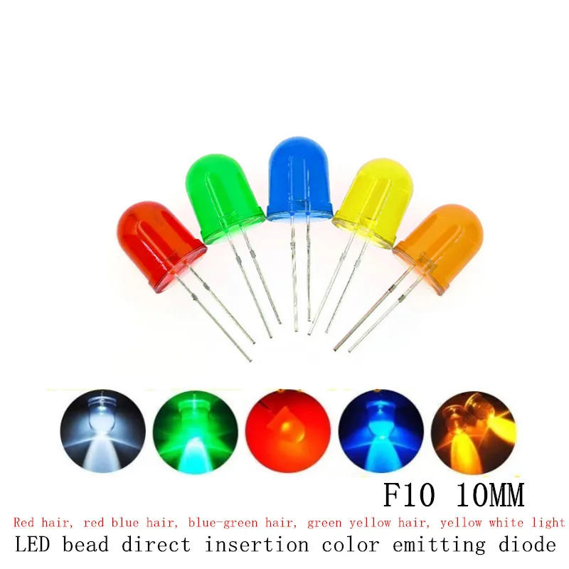 Description Picture 2 of item20PCS F10 10MM LED beads with red hair, red blue, blue-green, green, yellow, yellow, white light, color emitting diode