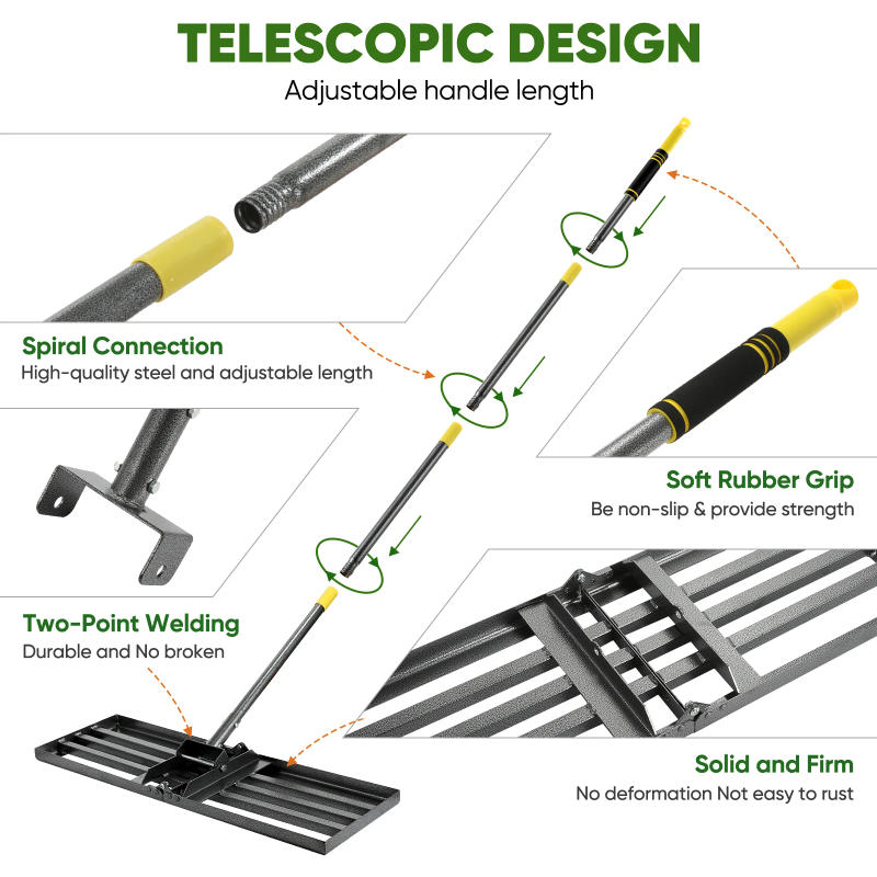 Description Picture 3 of itemLawn Leveling Rake,30"x10" Lawn Leveler Tool for Lawns with 5FT Ergonomic Handle,Heavy Duty Leveling Rakes for Lawns,Yard Garden