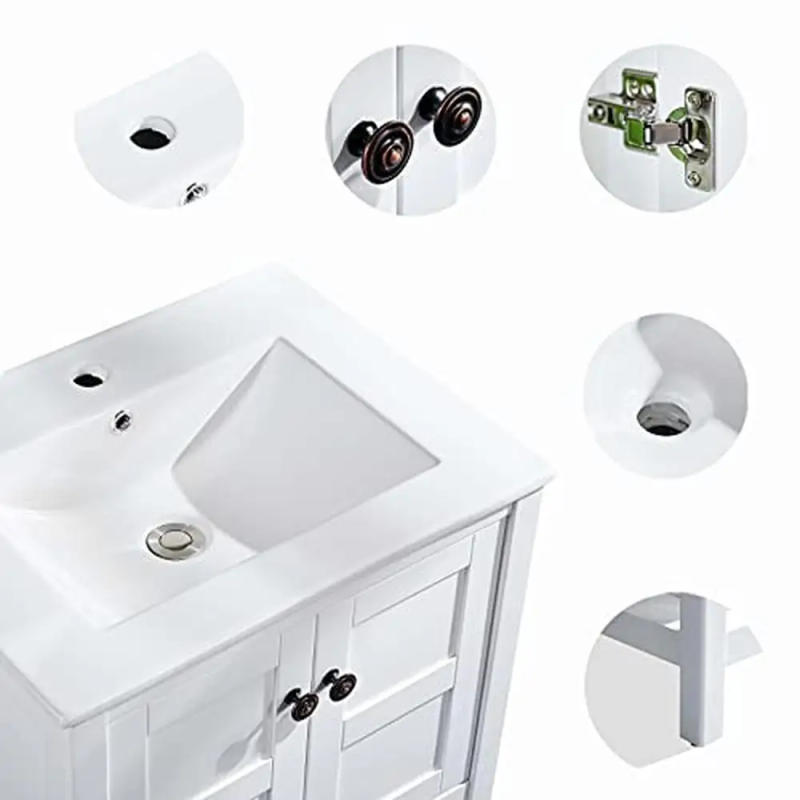 Description Picture 6 of item24" Modern Solid Wood Bathroom Vanity Set with Undermount Vessel Sink Free Standing 2 Doors Storage Durable & Waterproof Easy