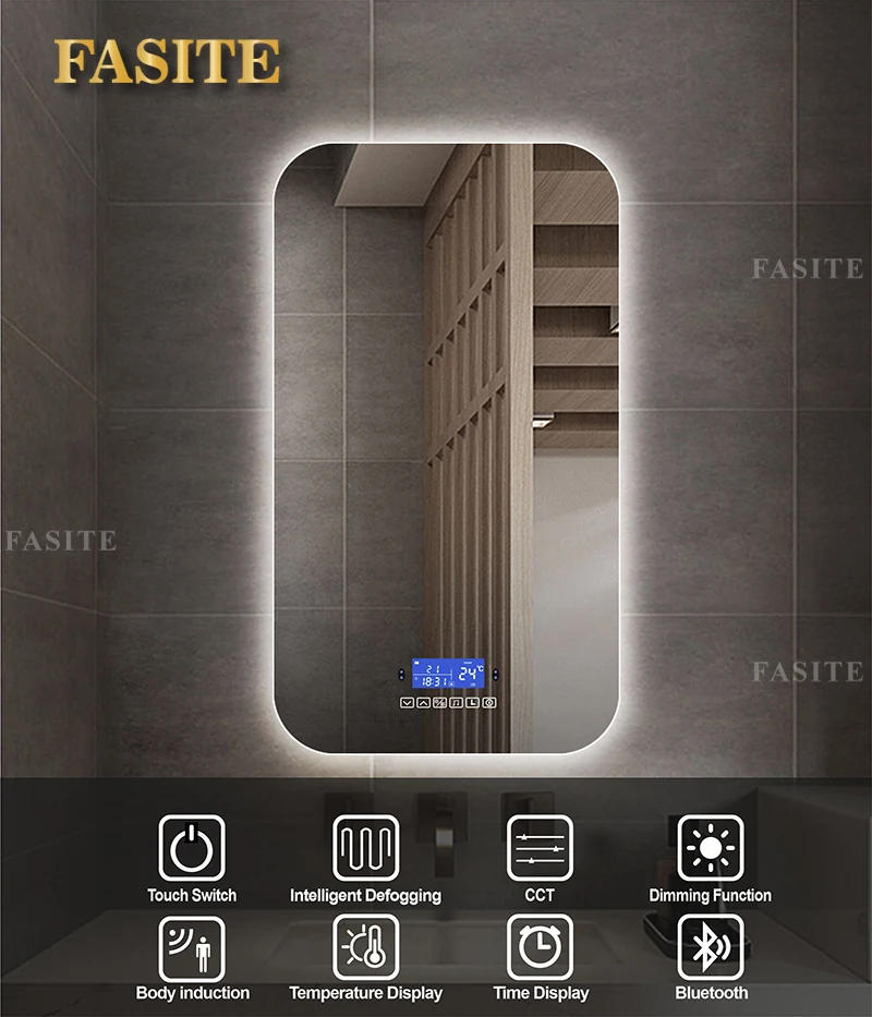 Description Picture 5 of itemBath LED Light Makeup Mirror Smart Touch Screen Bathroom Vanity Mirror With Bluetooth Anti-Fog Human Body Induction Function