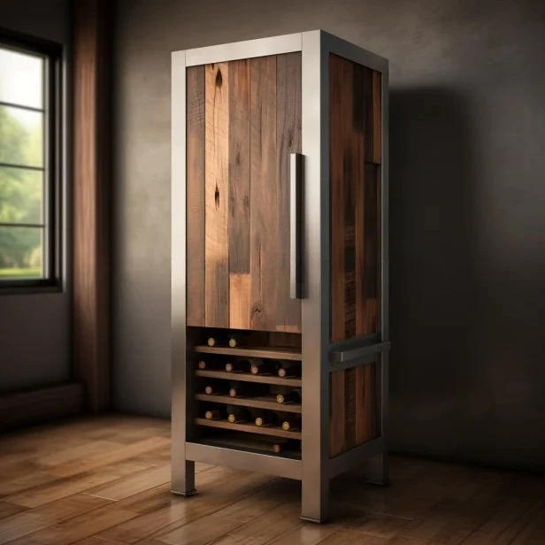 Description Picture 6 of itemThermostatic Wine Cellar Solid Wood Combining Metal Custom Wood Grain Finish Temperature Humidity Smart Wine Cabinet
