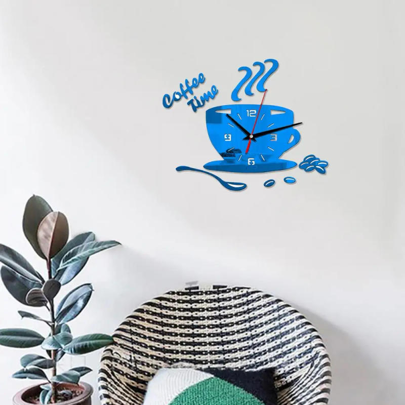 Description Picture 4 of item3D Mirror Coffee Cup Shaped Wall Clocks Modern Design Creative Wall Clock Sticker For DIY Kitchen Living Room Home Decorations