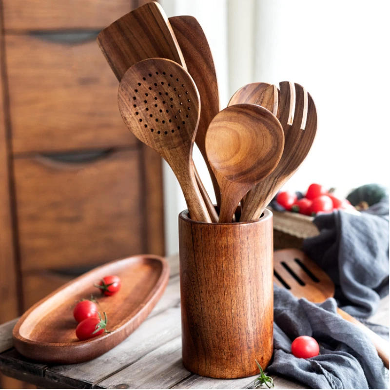 Description Picture 6 of itemKitchen Utensils Set Thailand Teak Wood Tableware Set Spoon Ladle Rice Colander Soup Skimmer Kitchenware Cooking Tools