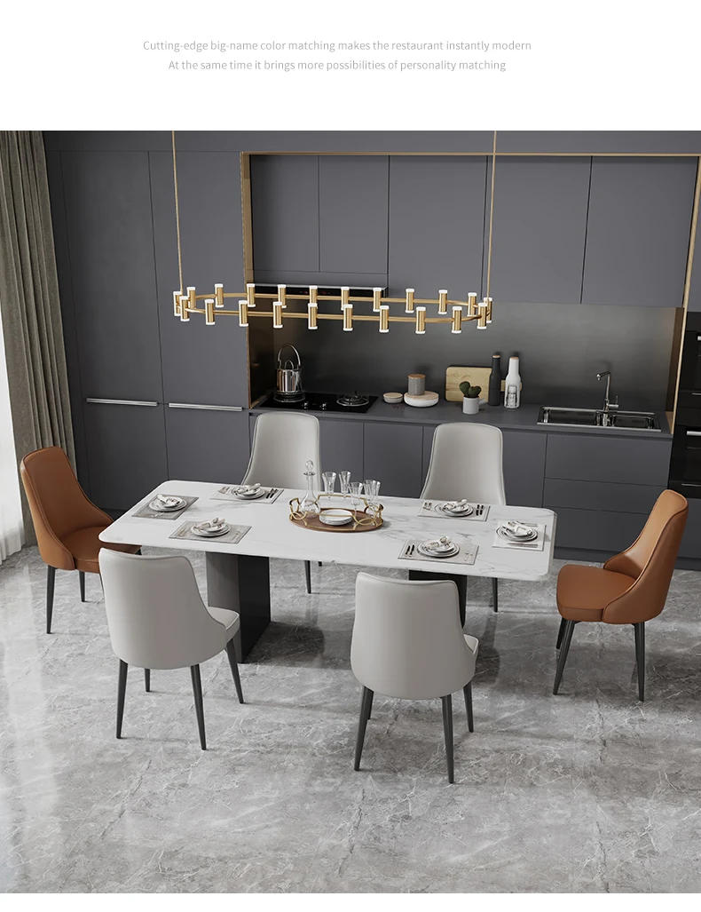 Description Picture 5 of itemLuxury Kitchen Dining Chairs Beige Modern Trendy Faux Leather Dining Chairs European Upholstered Chaises Salle Manger Furnitures