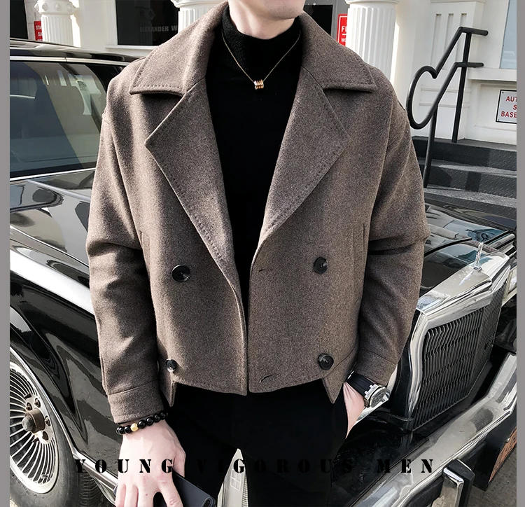 Description Picture 2 of item2023 Winter Thicken Wool Blends Men Warm Fashion Casual Thick Wool Jackets Korean Loose Short Woolen Coat Male Clothing N33