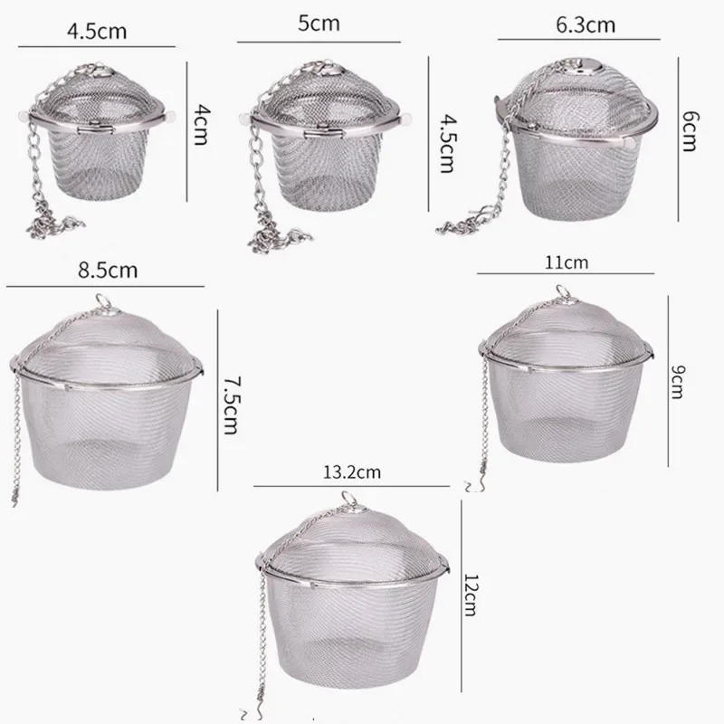 Description Picture 2 of itemHerbal Ball Tea Spice Strainer Durable Silver Reusable Stainless Mesh Teakettle Locking Tea Filter Infuser Spice Kitchen 5 Sizes