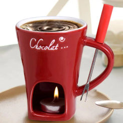 Mini Fondue Set with Candle and fork Ceramic Fondue Pot Cheese Chocolate Melting Hot Pot Butter Warmer Chocolate Fondue Cup