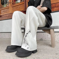 Casual Pants Men Loose Bamboo Embroidery Temperament Chinese Style Simple Summer Popular Streetwear All-match Daily Pantalones