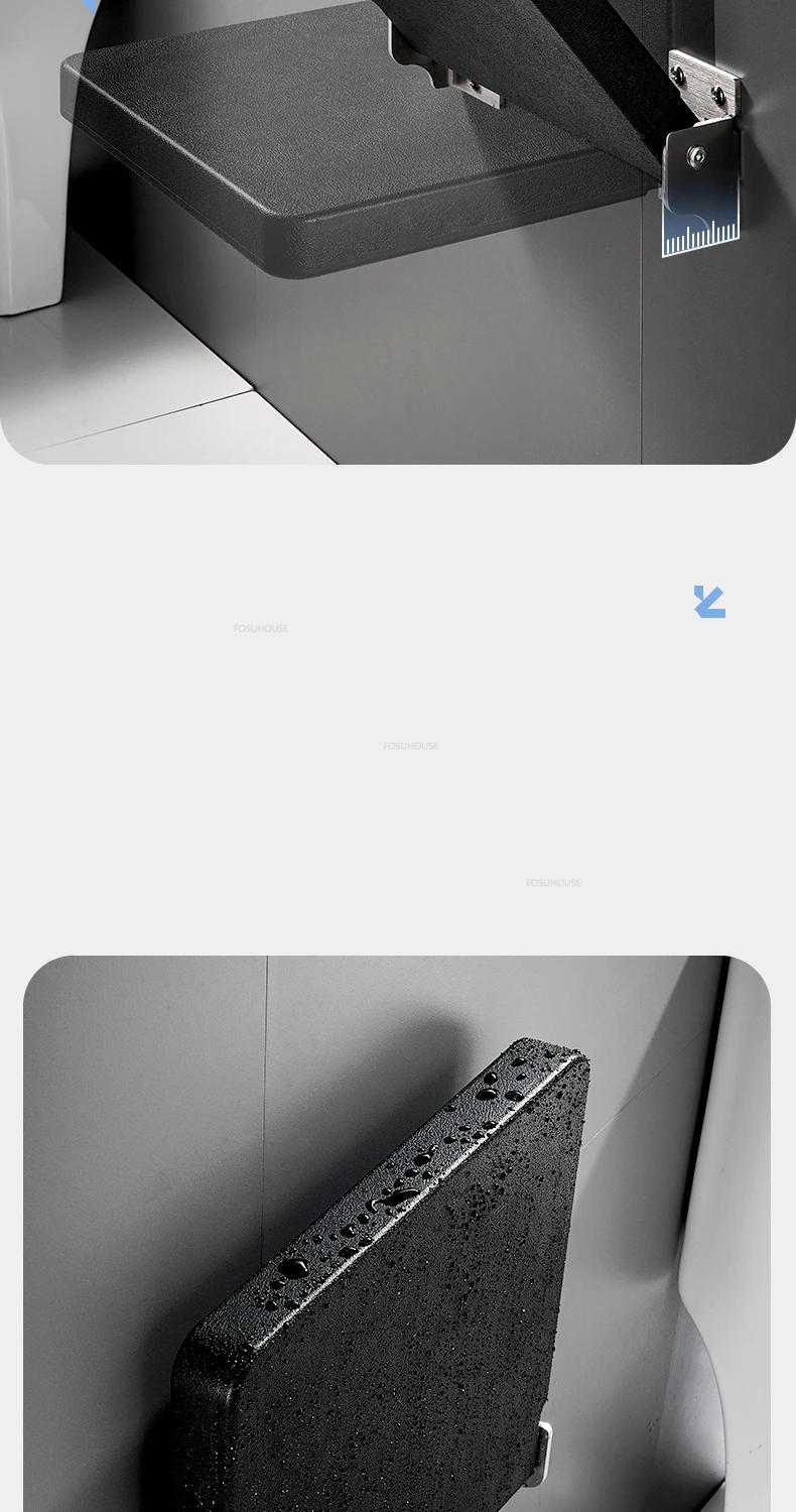 Description Picture 5 of itemBathroom Wall-mounted Shower Seats Non-slip Bath Chair Light Luxury Foldable Soft Stool Black Shower Seat Home Porch Shoe Stool