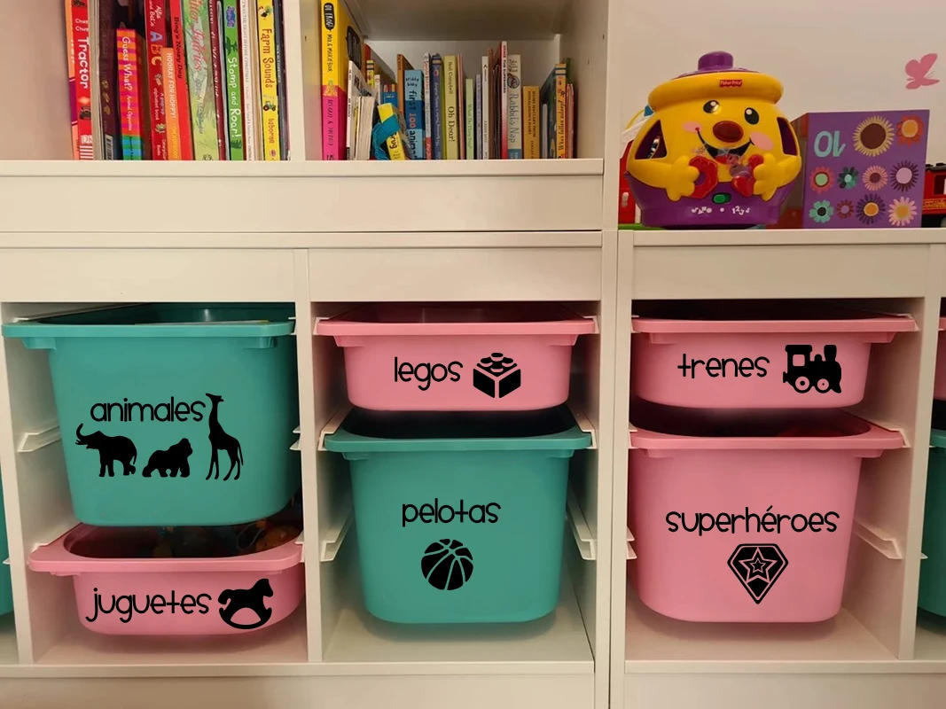 Description Picture 6 of itemCartoon Spanish Girls Boys Toy Organization Labels Basket Bin Sticker Decal  Playroom Baby Nurser Kids Room