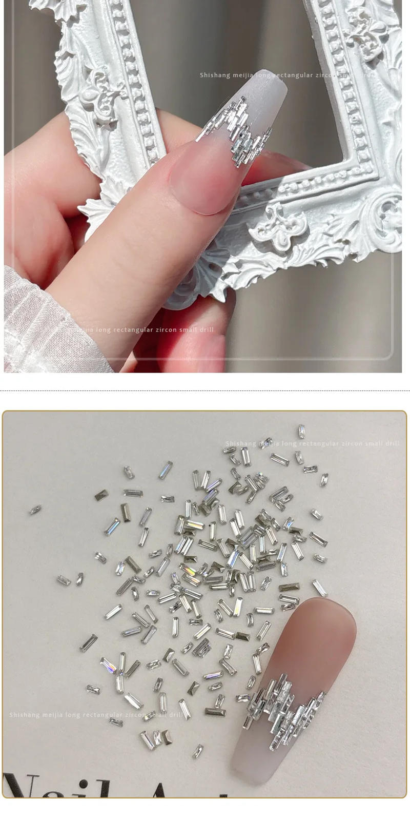 Description Picture 6 of item100PCS Reflective Sparkle 5A Mini Zircon Thin Rectangle White Diamonds Strip Nail Art Rhinestones Decorations Manicure Charms