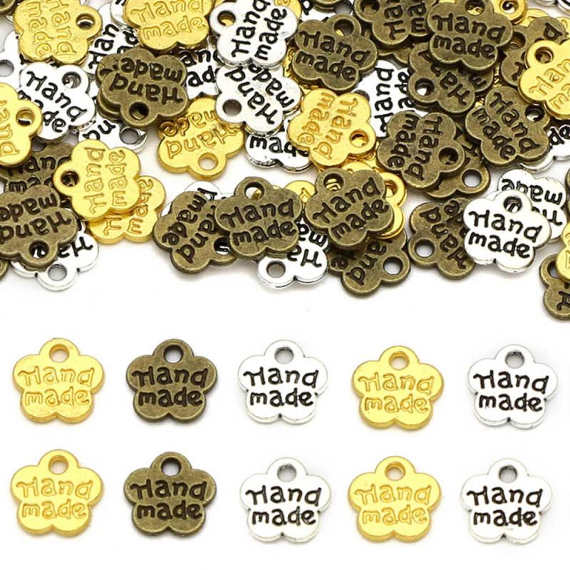 Description Picture 4 of item50Pcs Plum Flowers Metal Labels For Jewelry Silver Bronze Handmade Labels  8*8MM Hand Made Tags For Hat/Bags Garment Accessories