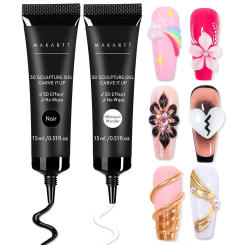 Makartt 3D Nail Gel Sculpting Gel Nail Art Glue Kit, White Craving Gel and Black Candy Molding Gel No Wipe Embossed Gel Polish