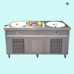 Commercial Double Square or Round Pans  Fried Fruit Ice Cream Roll Maker Frying Rolls Ice Cream Equipment