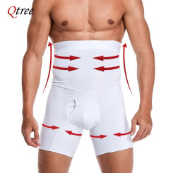 Qtree Men High Waist Tummy Control Body Shaper Plus Size Shapewear Shorts Slimming Waist Trainer Shaping Compression Underwear