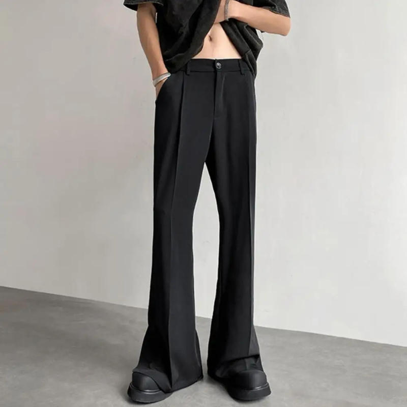 Description Picture 4 of itemMen Suit Pants Straight Wide Leg Loose Mid Waist Pockets Deeep Crotch Button Zipper Closure Loose Formal Business Style Office W