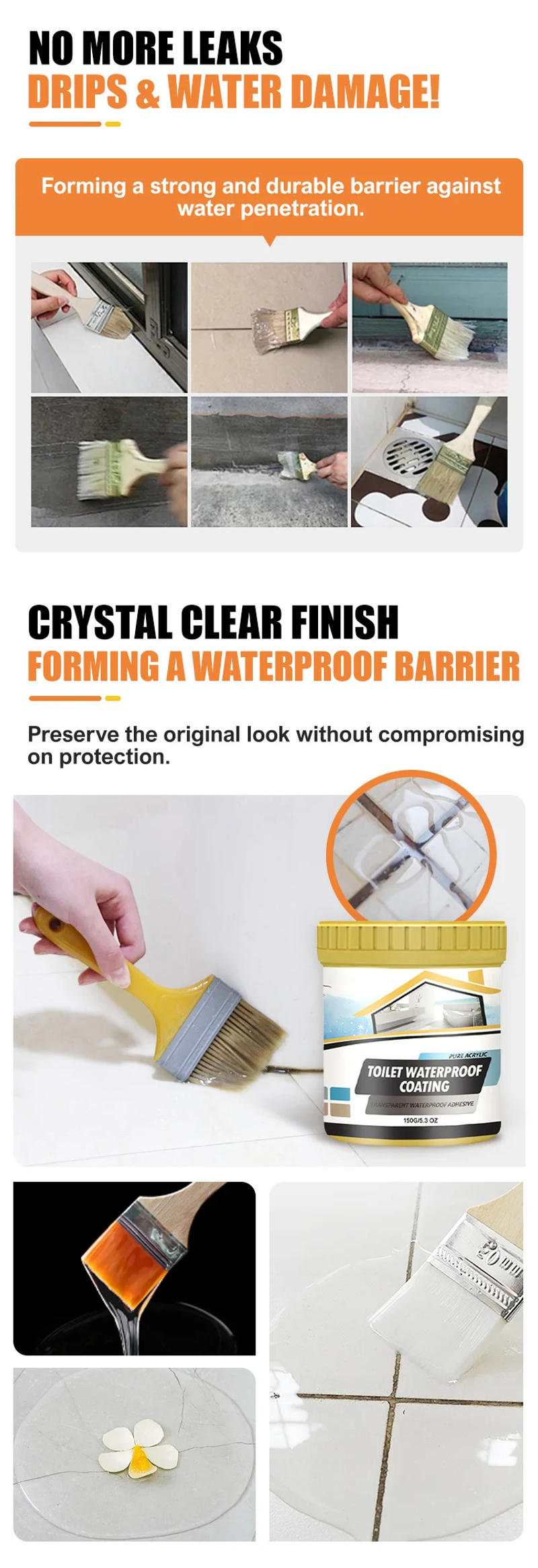 Description Picture 5 of itemInvisible Waterproof Agent Transparent Sealing Coating 150g 500g Leak-Free Glue Adhesive Strong Sealant Toilet Repair Tools