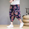 New 2024 Summer Cropped Pants for Men Breathable and Comfortable Loose Cool Ice Silk Casual Pants Beach Resort Printed Shorts