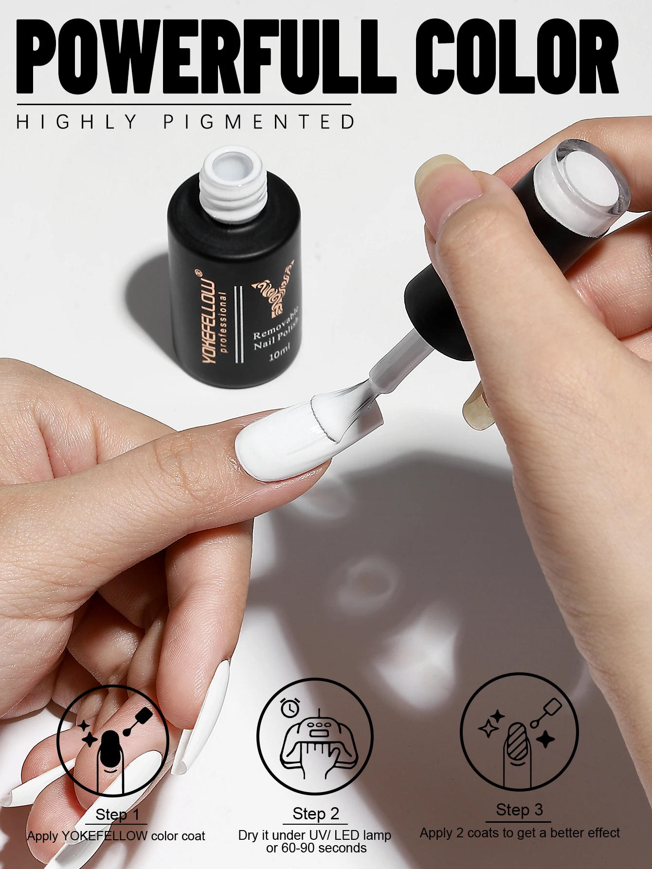 Description Picture 5 of itemYOKEFELLOW Gel Nail Polish 10ml Pure White Color Soak Off UV LED Nail Gel Polish Nail Art Starter Manicure Salon DIY at Home