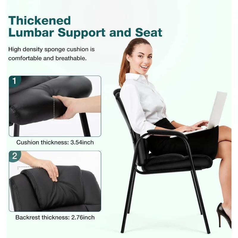 Description Picture 5 of itemWaiting Room Reception Chairs Set of 4, Leather Office Desk Guest Stationary Side Chair with Padded Arms