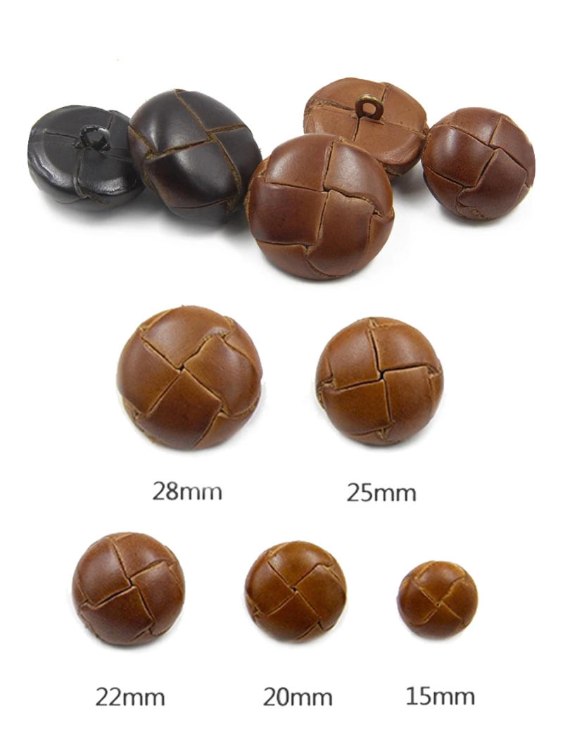 Description Picture 2 of item2PC Handmade Weave Brown Football Chocolate Shape Genuine Leather Jeans Shank Buttons Retro Suit Cufflinks Sewing Crafts Decor