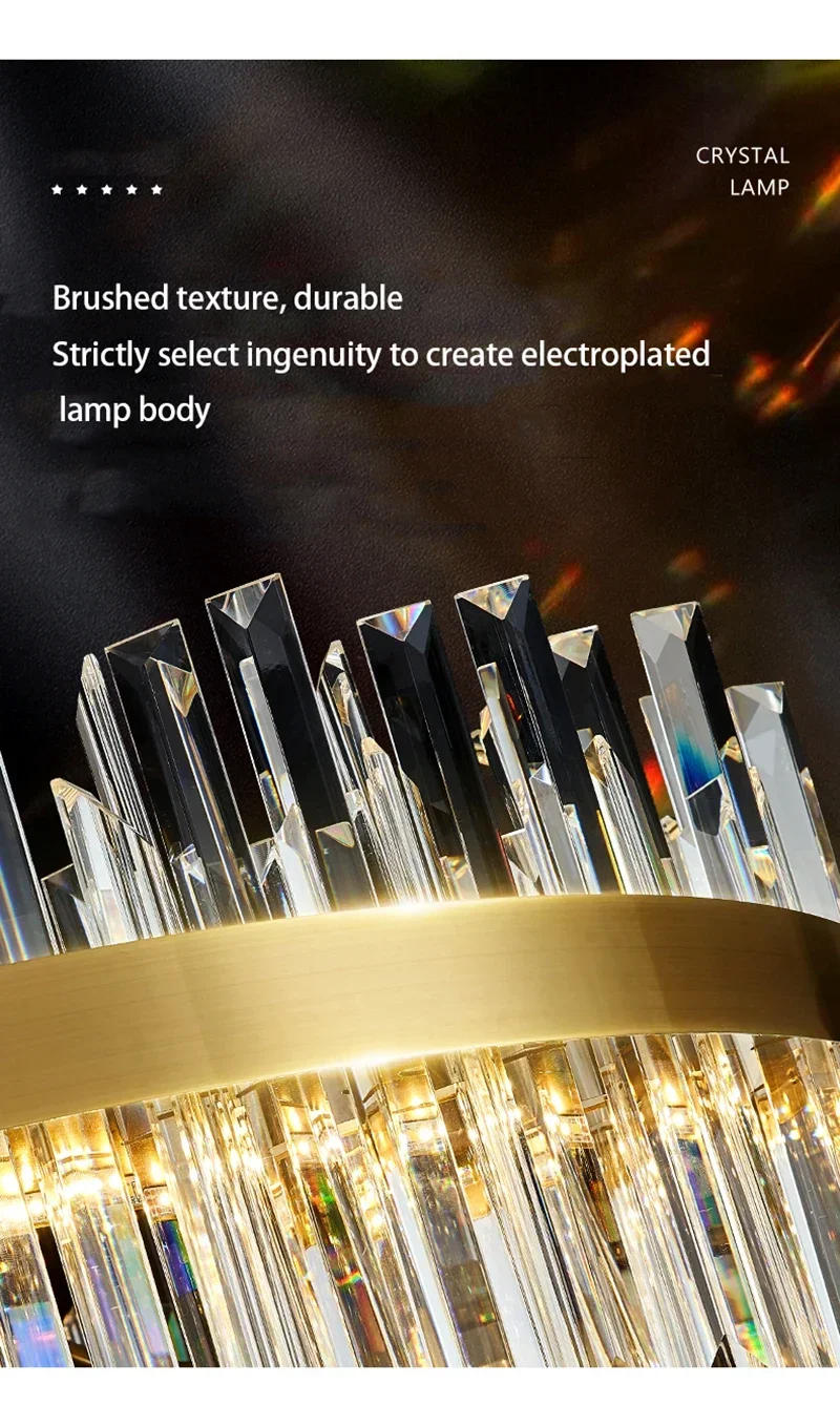 Description Picture 6 of itemMinimalist LED Luxury Crystal Chandeliers Lustre Ceiling Pendant Light for Dining Living Room Hotel Hall Decor Hanging Lighting