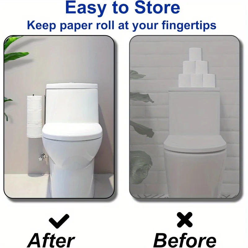 Description Picture 4 of itemSelf-Adhesive Toilet Paper Holder, Black Iron Bathroom Tissue Rack with Towel Bar, No-Drill Wall Mount, Bathroom Storage