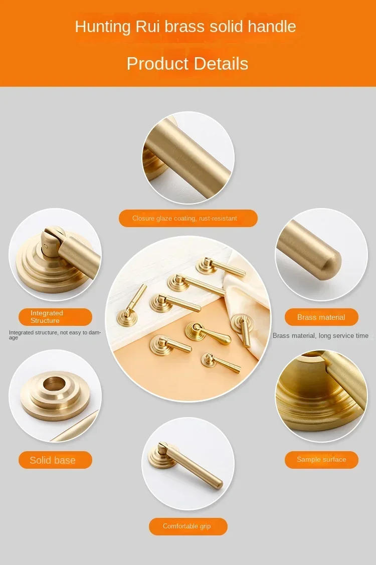 Description Picture 3 of itemGold brushed cabinet door Brass handle Furniture hardware clothing cabinet pure copper handle Cabinet door window accessories