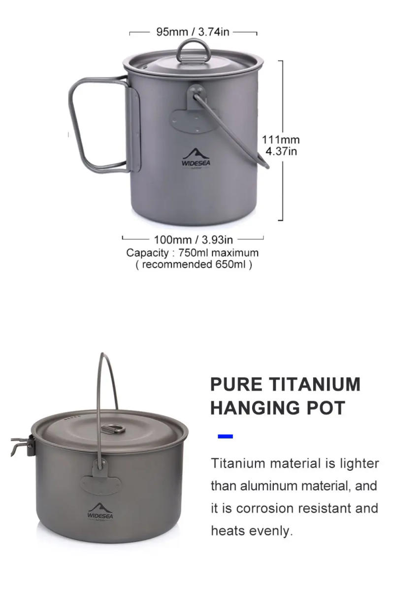 Description Picture 4 of itemWidesea Camping Tableware Titanium Cookware Set Tourism Cauldron Outdoor Cooking Pot Frying Pan Picnic Kitchen Hiking Trekking
