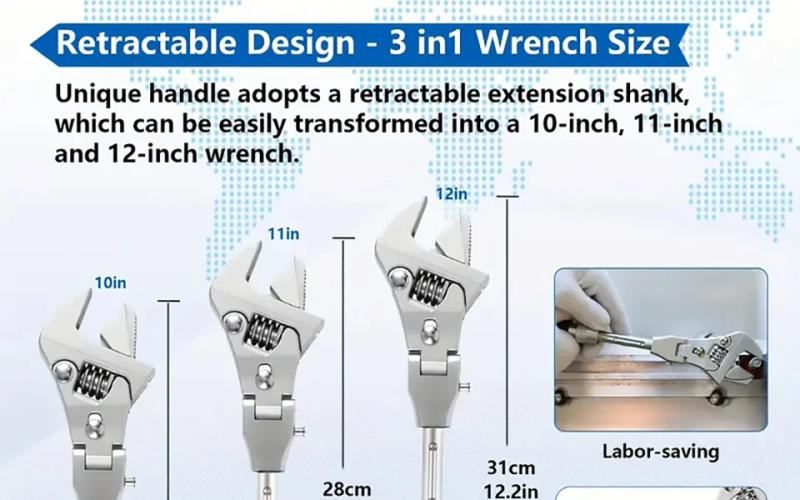 Description Picture 2 of item10 Inch Adjustable Wrench Torque Ratchet Wrench 180 Degree Folding Spanner Hand Tools for Plumbing Auto Repair Home Maintenance