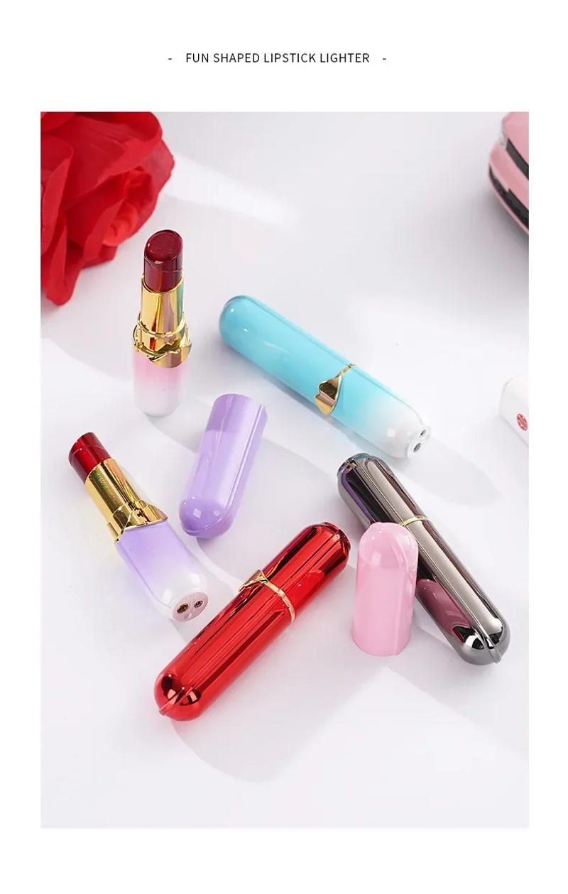 Description Picture 6 of itemMetal Winproof Gradient Color Lipstick Lighter for Women High-value Butane Gas Trend Gift Smoking Gadgets Cigarette Accessories